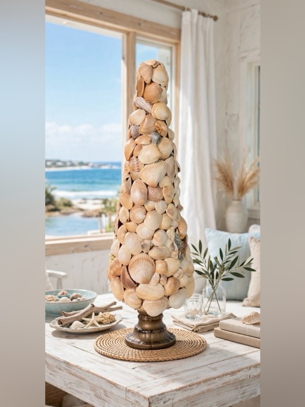 Seashell Cone Topiary - Natural Shell Decorative Tree Hand Made Vintage